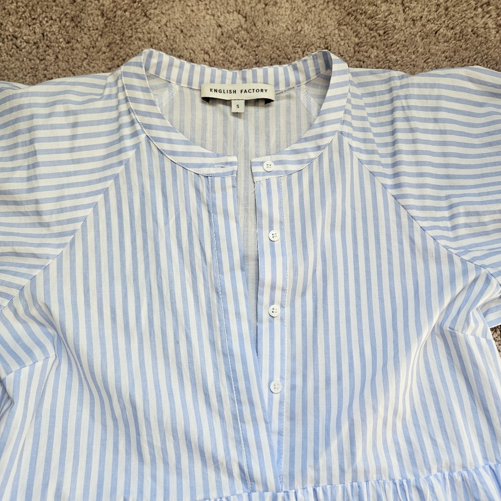 English Factory Gingham Tiered Midi Dress Womens S Blue white Cottagecore HN657D - Picture 5 of 7